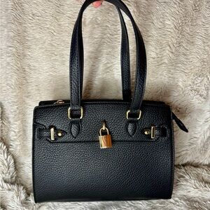 Chic Black Satchel with Gold Accents